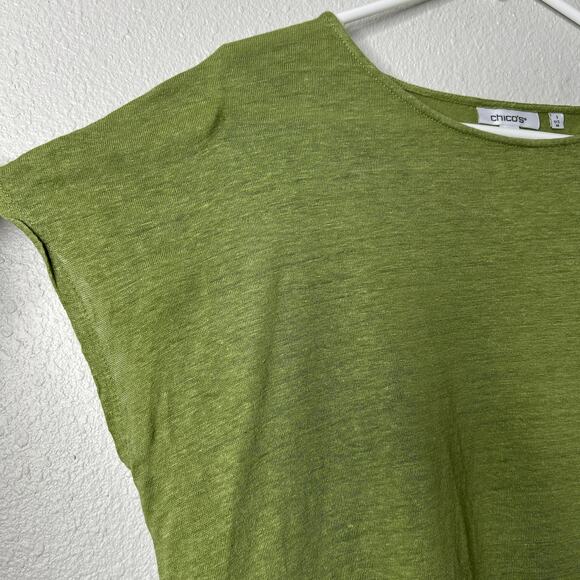 Chico’s 100% Linen Bateau Neck Top Green Size 1 Medium - Picture 4 of 8